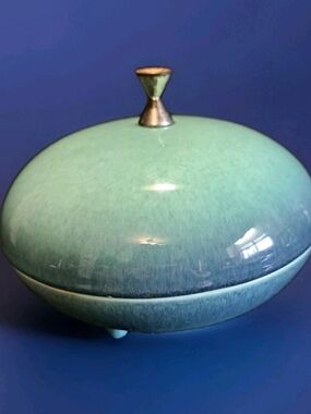 Royal Haeger Covered Dish #R 1670 "Atomic Age" Mid-Century Vintage - AQUA BLUE